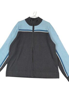 Y2K Mossimo men's full-zip sweater jacket blue and gray striped